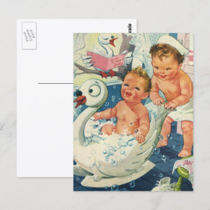 Carte Postale Enfants vintage jouant avec des bulles dans une ba