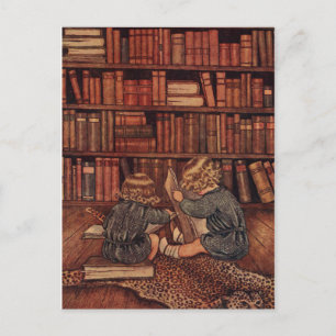 Carte Postale Enfants vintage lisant dans la bibliothèque amateu