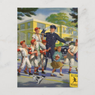 Carte Postale Enfants vintages, Joueurs De Baseball Traversant L