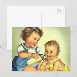 Carte Postale Enfants vintages, Joyeux Petits Enfants Bouteille 