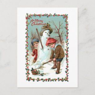 Carte Postale Enfants Vintages mignons et Snowman