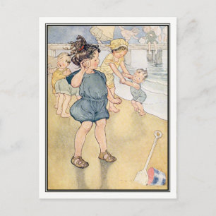 Carte Postale Enfants vintages sur la plage par Ruth Mary Halloc