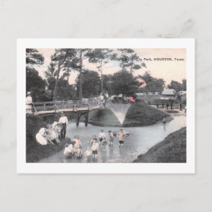 Carte Postale Enfants, Wading Pond, Houston, Texas, 1910 Vintage