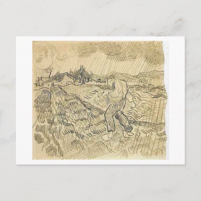 Carte Postale Enfermé Field Sower en pluie, Vincent van Gogh (Devant)