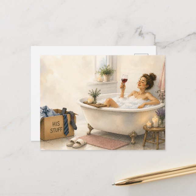 Carte Postale Enfin libre - Cadeau de divorce heureux (Devant/Arrière en situation)