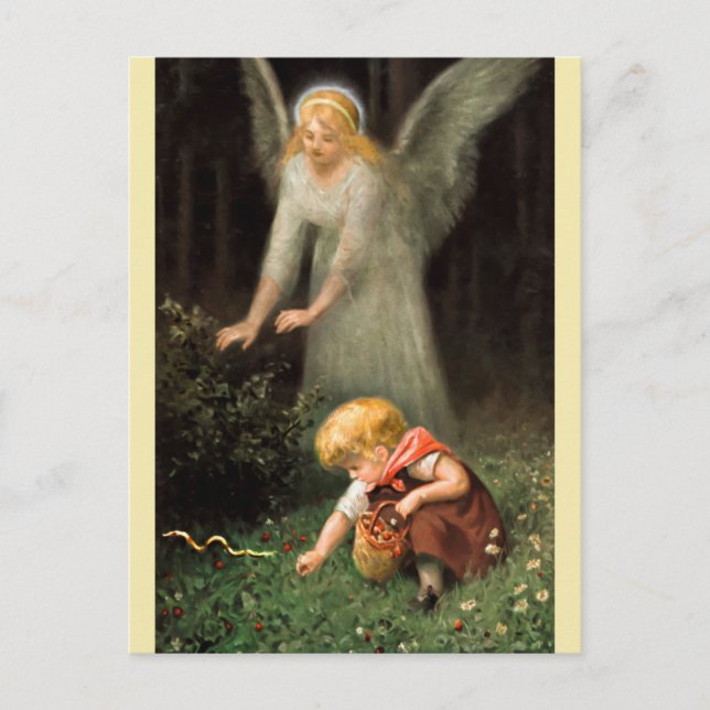 Carte Postale Engel und Mädchen im Wald. (Devant)