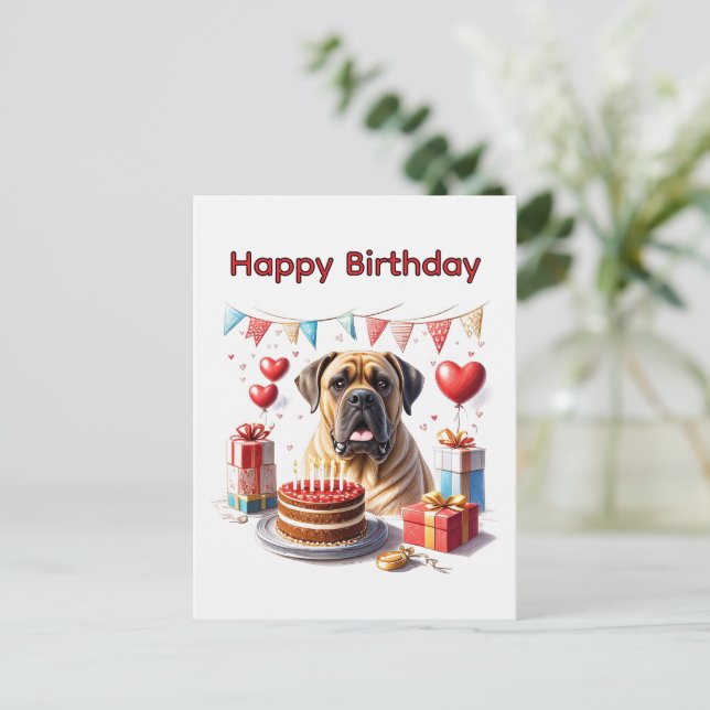 Carte Postale Englische Dogge Mastiff Birthday  (Debout devant)