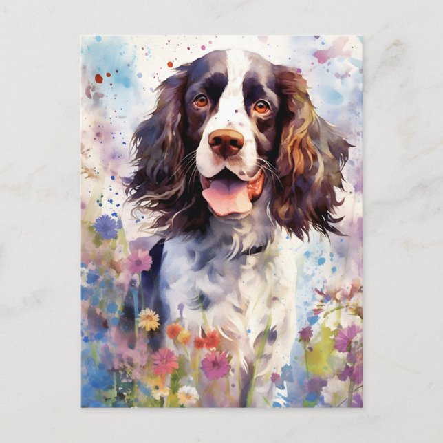Carte Postale English Springer Spaniel oeuvre d'art aquarelle co (Devant)