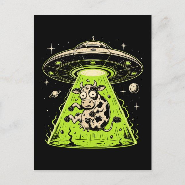 Carte Postale Enlèvement de vache extraterrestre Weirdcore Surré (Devant)