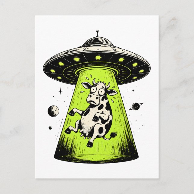 Carte Postale Enlèvement de vache extraterrestre Weirdcore Surré (Devant)