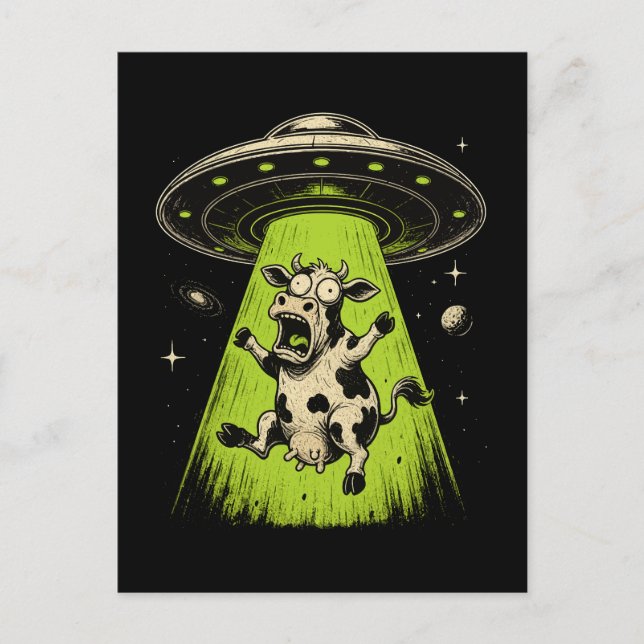Carte Postale Enlèvement de vache extraterrestre Weirdcore Surré (Devant)