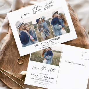 Carte Postale Enregistrer la date 4 Photo Elegant Editable Moder