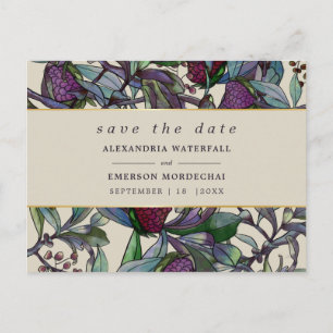 Carte Postale Enregistrer la date aquarelle prune violet fleuri