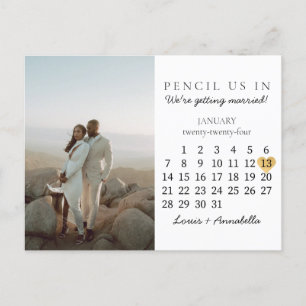 Carte Postale Enregistrer la date Calendrier Coeur Janvier 2024