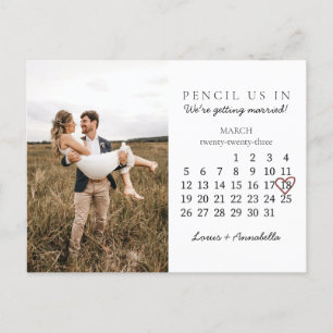 Carte Postale Enregistrer la date Calendrier Coeur Rose Mars 202