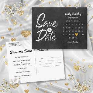 Carte Postale Enregistrer la date Calendrier Gold Heart Chalkboa