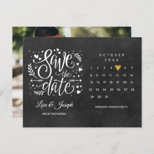 Carte Postale Enregistrer la date Calendrier Gold Heart Chalkboa
