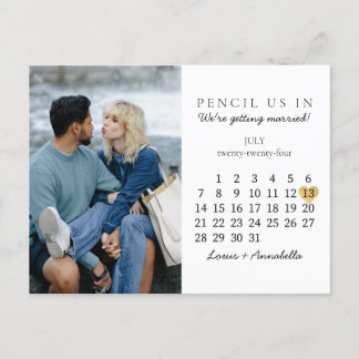 Carte Postale Enregistrer la date Calendrier Gold Heart Juillet