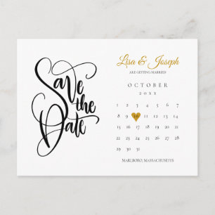 Carte Postale Enregistrer la date Calendrier Gold Love Heart