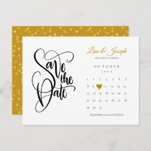Carte Postale Enregistrer la date Calendrier Gold Love Heart