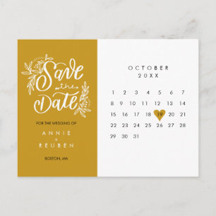 Carte Postale Enregistrer la date Calendrier Gold Love Heart