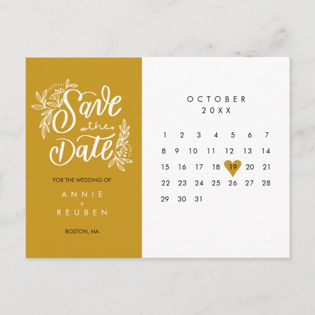 Carte Postale Enregistrer la date Calendrier Gold Love Heart (Devant)