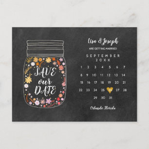 Carte Postale Enregistrer la date Calendrier Heart Mason Jar Cha