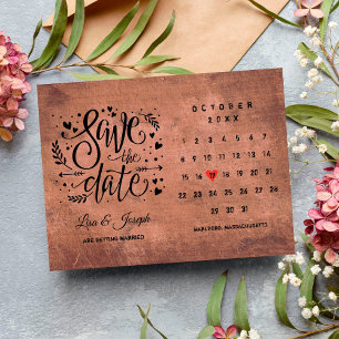Carte Postale Enregistrer la date Calendrier Red Love Heart Rust