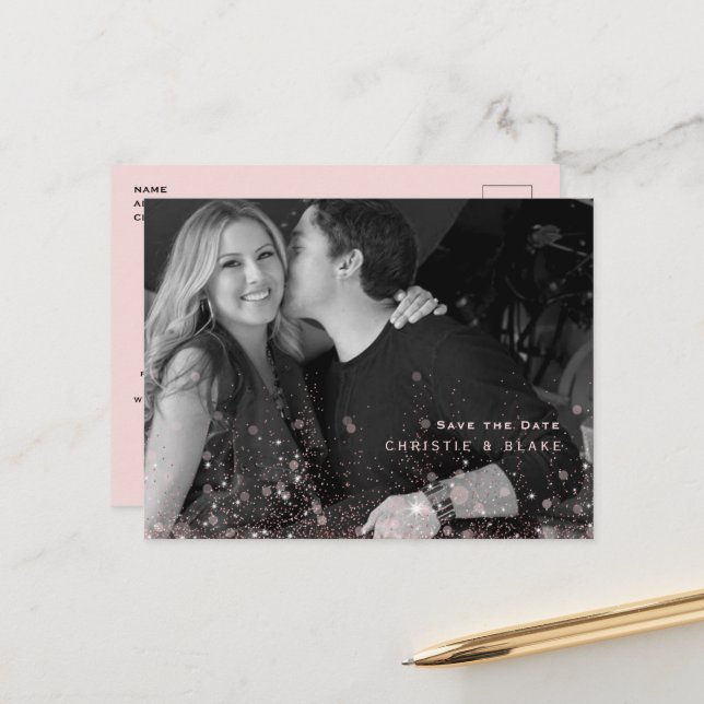 Carte Postale Enregistrer la date de mariage avec code QR photo  (Devant/Arrière en situation)