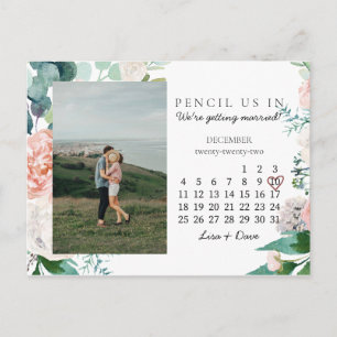 Carte Postale Enregistrer la date Décembre 2022 Blush Floral Gol