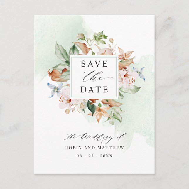 Carte Postale Enregistrer La Date Earthy Blooms Gr (Devant)