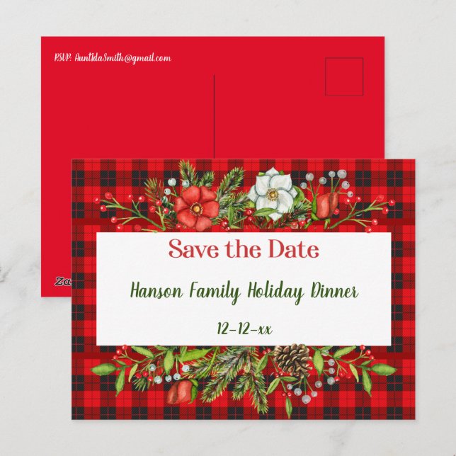 Carte Postale Enregistrer la date Famille Repas de Noël Invitati (Devant / Derrière)