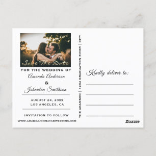 Carte Postale Enregistrer La Date Golden Script Photo Black Whit