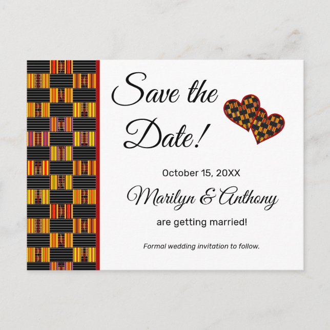Carte Postale Enregistrer la date Mariage Africain Kente K30 (Devant)
