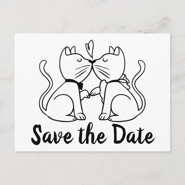 Carte Postale Enregistrer la date Mariage noir blanc  chats Fian (Devant)