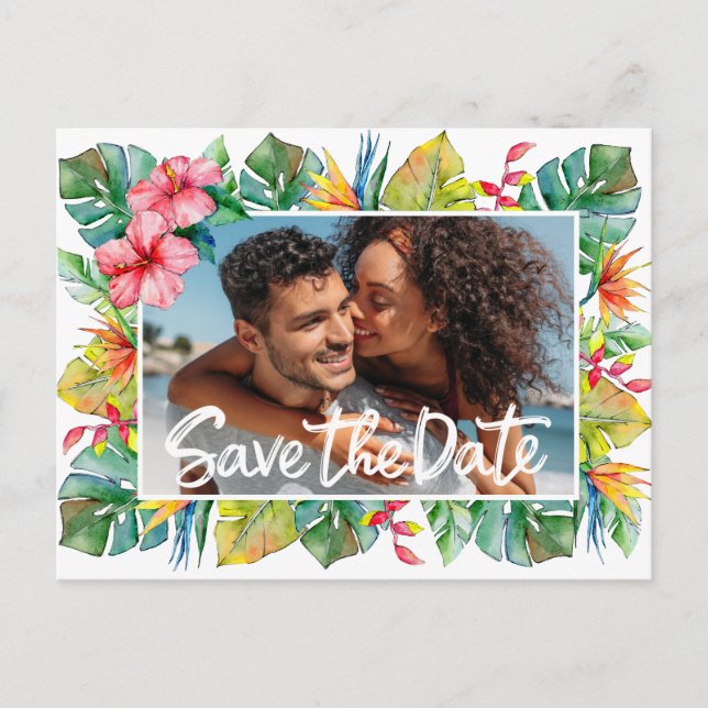 Carte Postale Enregistrer La Date Mariage Tropical (Devant)