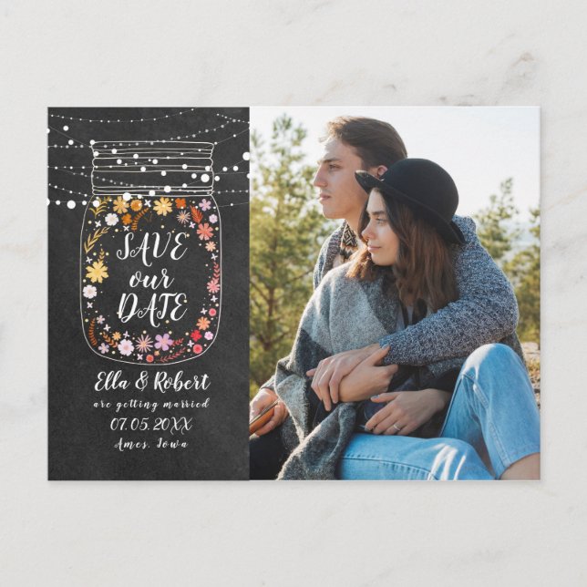 Carte Postale Enregistrer la date Mason Jar String Lights Boho P (Devant)
