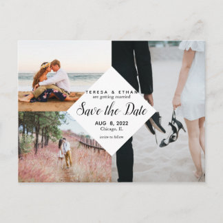 Carte Postale Enregistrer la date Modern Elegant Multi-Photo Col
