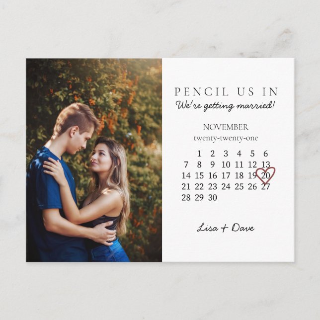 Carte Postale Enregistrer la date Nov 2021 Calendrier Mois Coeur (Devant)