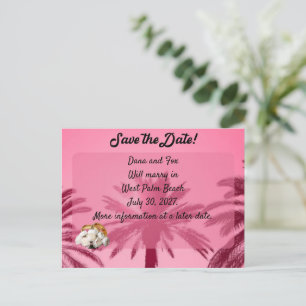 Carte Postale ENREGISTRER LA DATE Palmiers roses tropicaux vibra