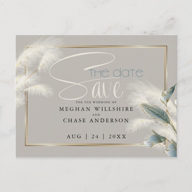 Carte Postale Enregistrer la date Pampas Grass Turquoise Anthuri (Devant)