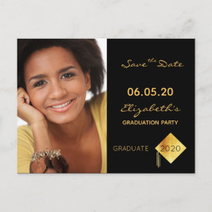 Carte Postale Enregistrer la date photo fête de graduation noir 