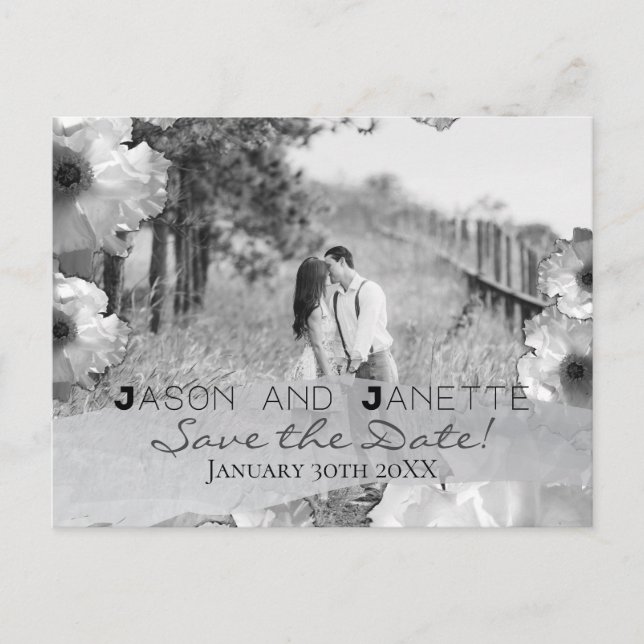 Carte Postale "Enregistrer la date" pour le Mariage + photo noir (Devant)