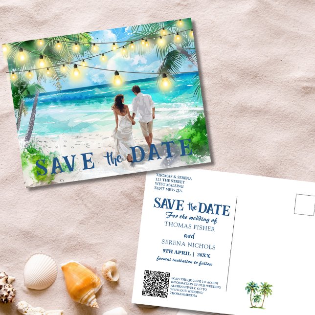Carte Postale Enregistrer La Date QR Code Tropical Beach Faire-p (Créateur téléchargé)