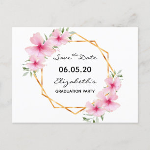 Carte Postale Enregistrer la date rose florale fête de graduatio