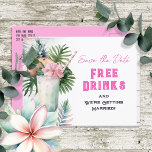Carte Postale Enregistrer la date Tropical Free Drinks Mariage<br><div class="desc">Adulte thème Hawaiian tropical plage floral aquarelle graphique drôle mariage enregistrer la date. Personnalisé</div>