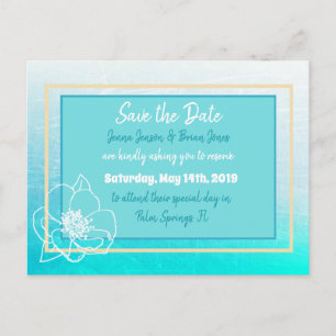 Carte Postale Enregistrer la date Turquoise Turquoise blanc Mari