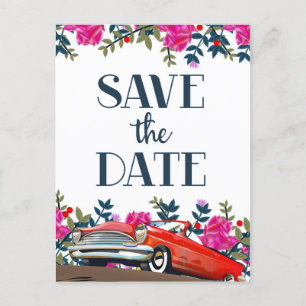 Carte Postale Enregistrer la date Vintage voiture rouge