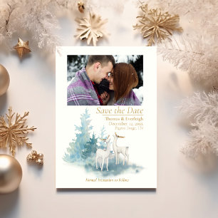 Carte Postale Enregistrer la photo de mariage d'hiver de la forê