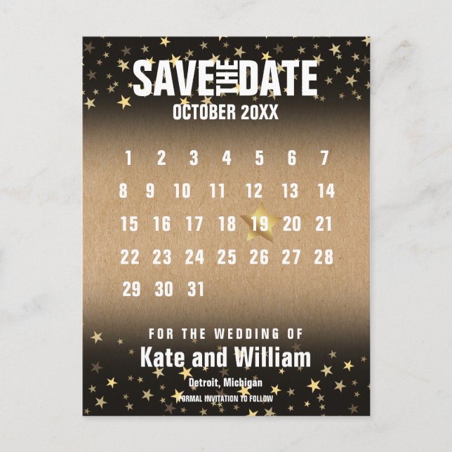 Carte Postale Enregistrer le calendrier des dates Elegant Gold S (Devant)